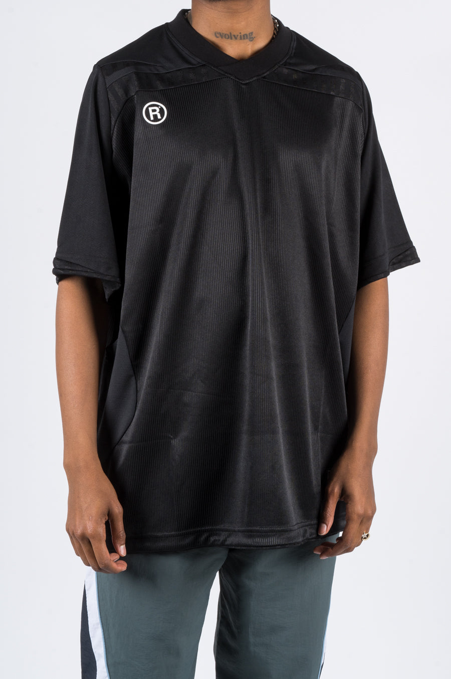 MARTINE ROSE CANDELLA TWO WAY FOOTBALL TOP BLACK