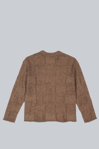 BRAIN DEAD FUZZY THREADBARE WARPED CHECK SWEATER BROWN