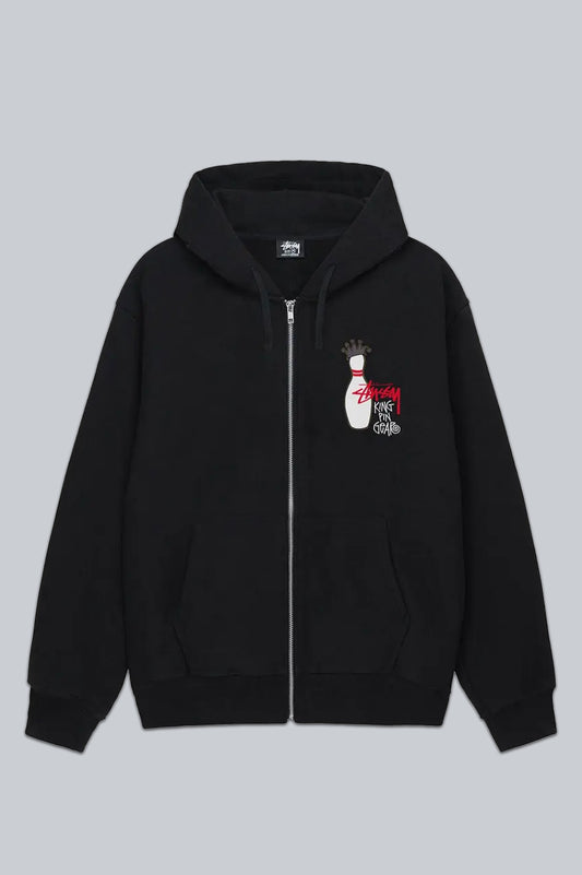 STUSSY KINGPIN ZIP HOODIE BLACK