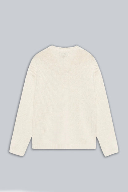 STUSSY ROLL V-NECK LOGO SWEATER NATURAL