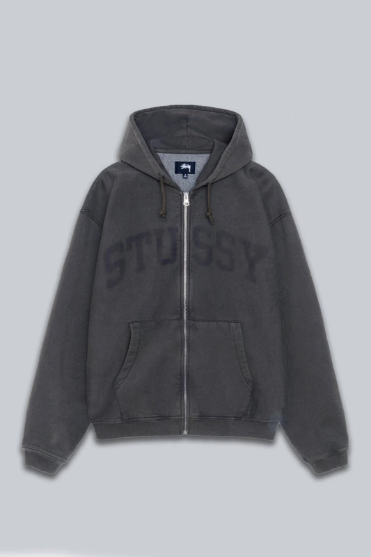 STUSSY FADED GRAPHIC ZIP UP HOODIE WASHED BLACK