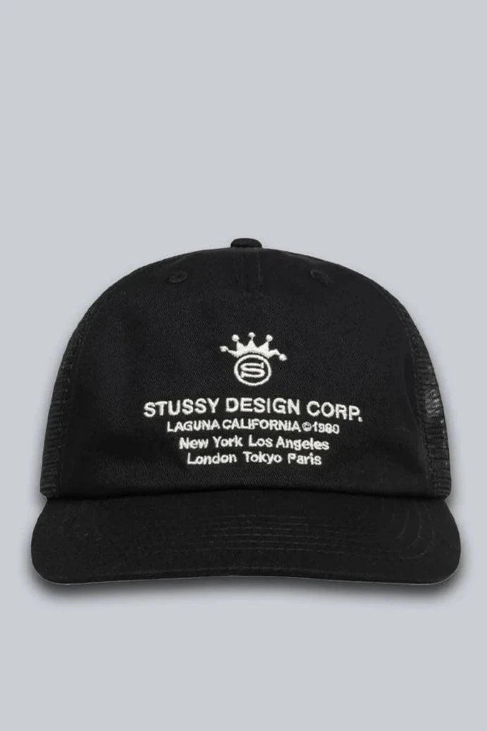 STUSSY LP DESIGN CROP TRUCKER CAP BLACK