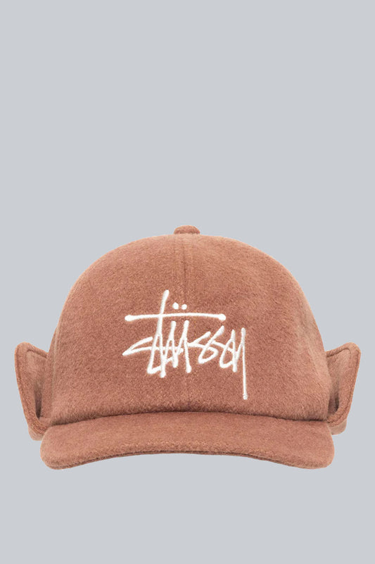 STUSSY EAR FLAP WOOL CROWN CAP BROWN