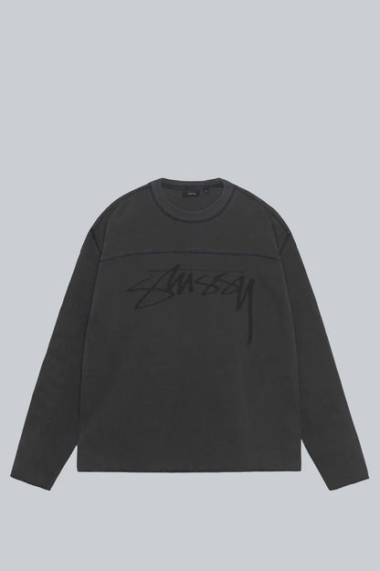 STUSSY FOOTBALL CREW PIGMENT DYED WASHED BLACK