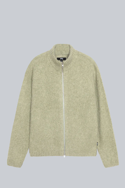 STUSSY BRUSHED MOCK FULL ZIP SWEATER SAGE