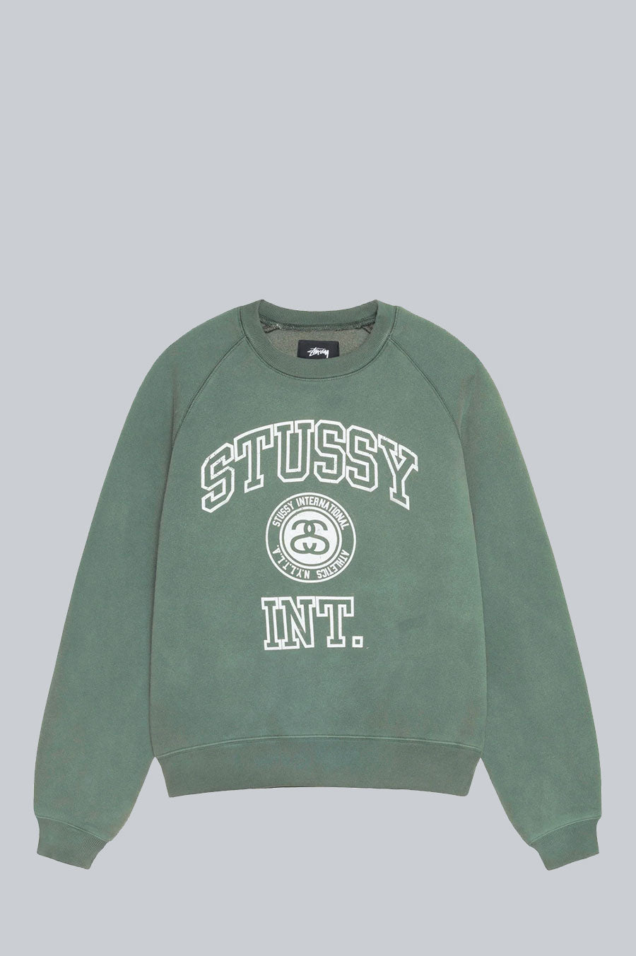 STUSSY OVERLOCK VARSITY RAGLAN CREW PINE