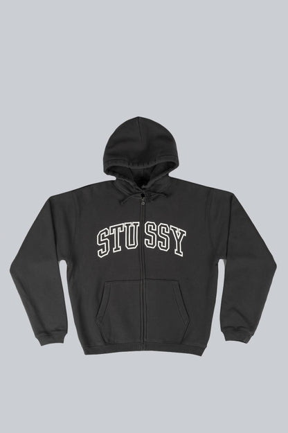 STUSSY OUTLINE ZIP HOODIE WASHED BLACK