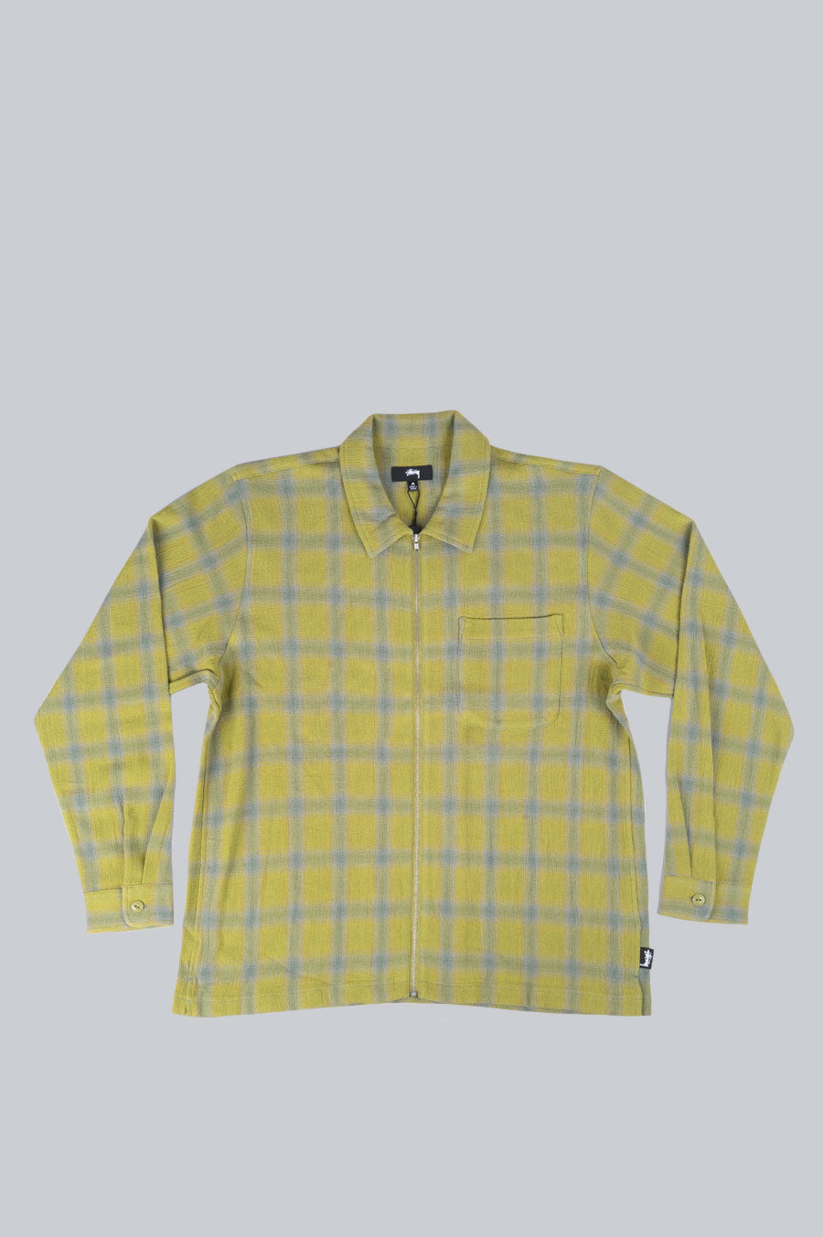 STUSSY ZIP SHIRT TWISTED YARN PLAID GREEN