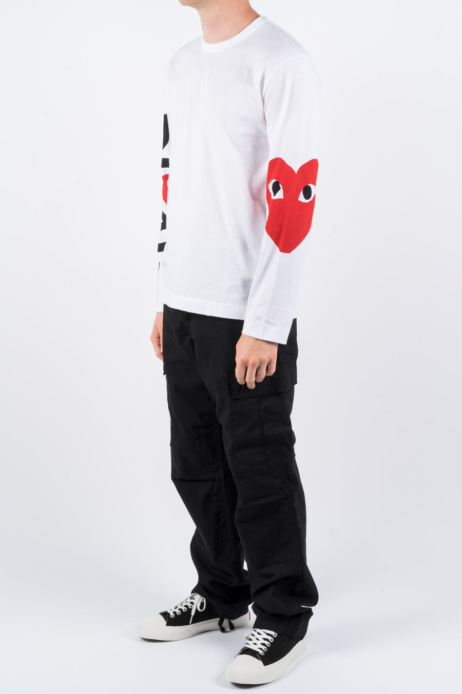 OVERSIZED PLAY – WHITE HEART DES PRINTED BLENDS GARCONS COMME SLEEVE LS