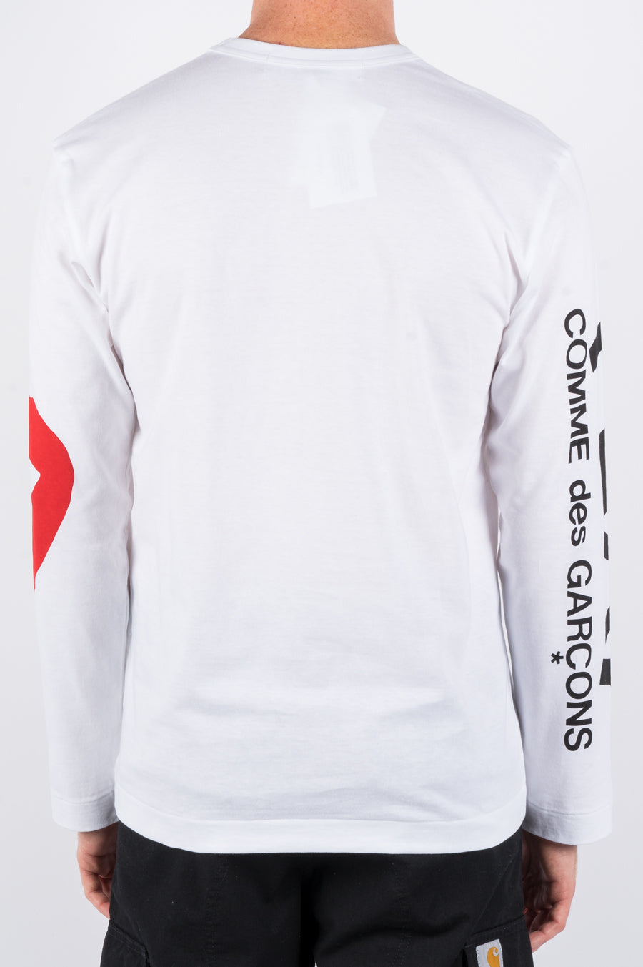 COMME DES GARCONS PLAY LS OVERSIZED HEART PRINTED SLEEVE WHITE