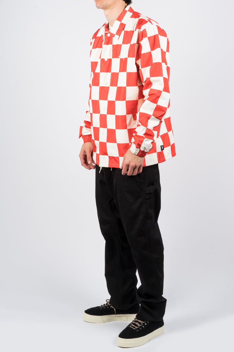 STUSSY COACH JACKET CHECKERBOARD RED