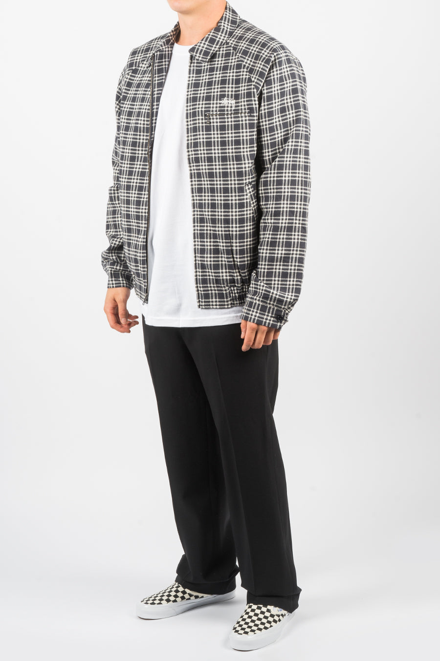 STUSSY PLAID LINEN BRYAN JACKET NAVY