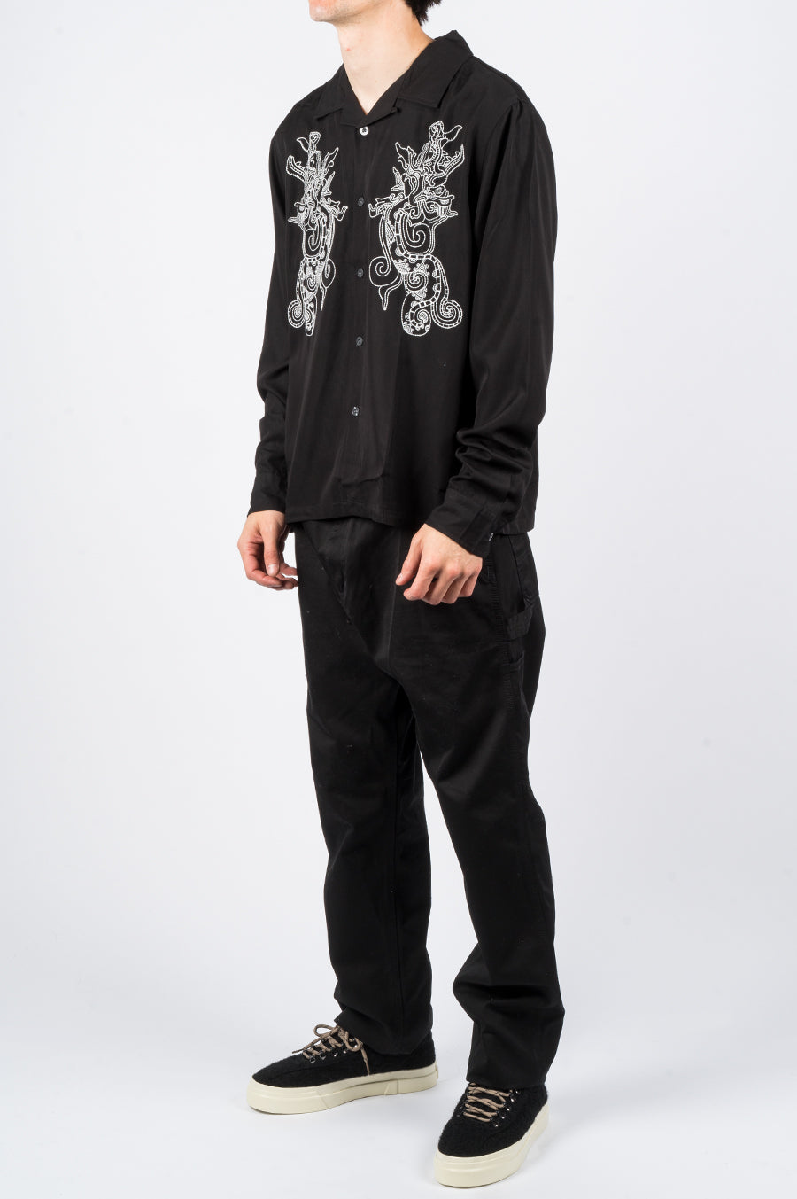 STUSSY EMBROIDERED DRAGON LS SHIRT BLACK