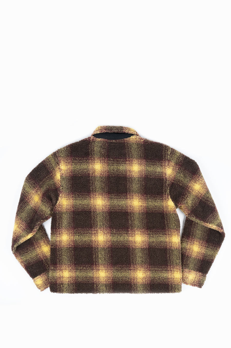 STUSSY SHADOW PLAID SHERPA ZIP SHIRT BROWN